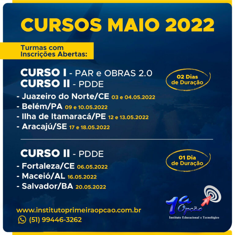 TREINAMENTOS PRESENCIAIS – PAR, OBRAS 2.0 E PDDE – MAIO/2022